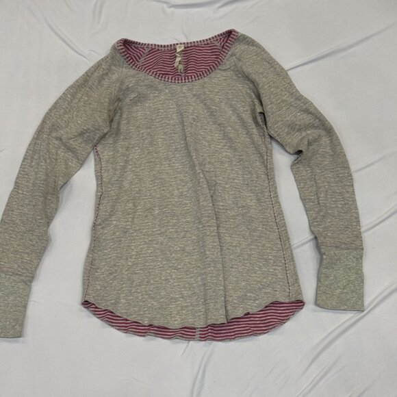 Lululemon Long Sleeve Scoop Neck Top – Heather Grey with Striped Trim – Size 6 - Picture 1 of 1